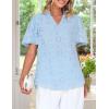 imageZESICA Womens Summer Short Puff Sleeve Shirts 2025 V Neck Casual Hollow Out Lace Embroidered Blouse TopsBlue