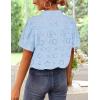 imageZESICA Womens Summer Short Puff Sleeve Shirts 2025 V Neck Casual Hollow Out Lace Embroidered Blouse TopsBlue
