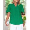imageZESICA Womens Summer Short Puff Sleeve Shirts 2025 V Neck Casual Hollow Out Lace Embroidered Blouse TopsGreen