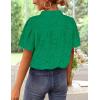 imageZESICA Womens Summer Short Puff Sleeve Shirts 2025 V Neck Casual Hollow Out Lace Embroidered Blouse TopsGreen