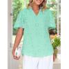 imageZESICA Womens Summer Short Puff Sleeve Shirts 2025 V Neck Casual Hollow Out Lace Embroidered Blouse TopsLight Green