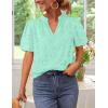 imageZESICA Womens Summer Short Puff Sleeve Shirts 2025 V Neck Casual Hollow Out Lace Embroidered Blouse TopsLight Green