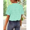 imageZESICA Womens Summer Short Puff Sleeve Shirts 2025 V Neck Casual Hollow Out Lace Embroidered Blouse TopsLight Green
