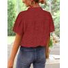 imageZESICA Womens Summer Short Puff Sleeve Shirts 2025 V Neck Casual Hollow Out Lace Embroidered Blouse TopsRed Brown