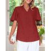 imageZESICA Womens Summer Short Puff Sleeve Shirts 2025 V Neck Casual Hollow Out Lace Embroidered Blouse TopsRed Brown