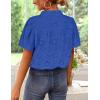 imageZESICA Womens Summer Short Puff Sleeve Shirts 2025 V Neck Casual Hollow Out Lace Embroidered Blouse TopsRoyal Blue