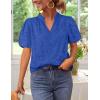 imageZESICA Womens Summer Short Puff Sleeve Shirts 2025 V Neck Casual Hollow Out Lace Embroidered Blouse TopsRoyal Blue