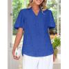 imageZESICA Womens Summer Short Puff Sleeve Shirts 2025 V Neck Casual Hollow Out Lace Embroidered Blouse TopsRoyal Blue