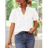 imageZESICA Womens Summer Short Puff Sleeve Shirts 2025 V Neck Casual Hollow Out Lace Embroidered Blouse TopsWhite