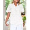 imageZESICA Womens Summer Short Puff Sleeve Shirts 2025 V Neck Casual Hollow Out Lace Embroidered Blouse TopsWhite