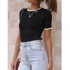 imageZESICA Womens Summer Short Sleeve Ribbed Knit Slim Fit T Shirt 2025 Crewneck Basic Casual Color Block Tee TopsBlack