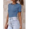 imageZESICA Womens Summer Short Sleeve Ribbed Knit Slim Fit T Shirt 2025 Crewneck Basic Casual Color Block Tee TopsDustyblue