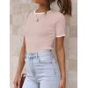 imageZESICA Womens Summer Short Sleeve Ribbed Knit Slim Fit T Shirt 2025 Crewneck Basic Casual Color Block Tee TopsDustypink