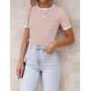 imageZESICA Womens Summer Short Sleeve Ribbed Knit Slim Fit T Shirt 2025 Crewneck Basic Casual Color Block Tee TopsDustypink