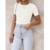 imageZESICA Womens Summer Short Sleeve Ribbed Knit Slim Fit T Shirt 2025 Crewneck Basic Casual Color Block Tee TopsIvory