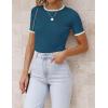 imageZESICA Womens Summer Short Sleeve Ribbed Knit Slim Fit T Shirt 2025 Crewneck Basic Casual Color Block Tee TopsNavy