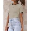 imageZESICA Womens Summer Short Sleeve Ribbed Knit Slim Fit T Shirt 2025 Crewneck Basic Casual Color Block Tee TopsOats