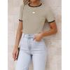 imageZESICA Womens Summer Short Sleeve Ribbed Knit Slim Fit T Shirt 2025 Crewneck Basic Casual Color Block Tee TopsOats