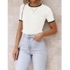 imageZESICA Womens Summer Short Sleeve Ribbed Knit Slim Fit T Shirt 2025 Crewneck Basic Casual Color Block Tee TopsWhite
