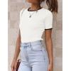 imageZESICA Womens Summer Short Sleeve Ribbed Knit Slim Fit T Shirt 2025 Crewneck Basic Casual Color Block Tee TopsWhite