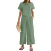 imageZESICA Womens 2 Piece Outfits Linen Short Sleeve Crop Top and Wide Leg Pants Lounge Matching Set Tracksuits Trendy ClothesCeladon