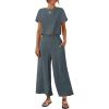 imageZESICA Womens 2 Piece Outfits Linen Short Sleeve Crop Top and Wide Leg Pants Lounge Matching Set Tracksuits Trendy ClothesDustyblue