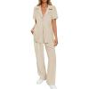 imageZESICA Womens 2025 Casual 2 Piece Outfits Short Sleeve Blazer Jacket and Wide Leg Pants Loose Business Suit SetsApricot