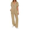 imageZESICA Womens 2025 Casual 2 Piece Outfits Short Sleeve Blazer Jacket and Wide Leg Pants Loose Business Suit SetsKhaki