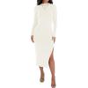 imageZESICA Womens 2025 Ribbed Knit Dress Long Sleeve Mock Neck Slim Fit Side Slit Spring Elegant Sweater DressesIvory