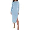 imageZESICA Womens 2025 Ribbed Knit Dress Long Sleeve Mock Neck Slim Fit Side Slit Spring Elegant Sweater DressesLightblue