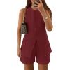 imageZESICA Womens 2025 Summer 2 Piece Short Sets Sleeveless Crew Neck Suit Vest Tops High Waist Shorts Business OutfitsWine