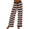 imageZESICA Womens Casual Striped Wide Leg Pants Elastic Waist Drawstring Knit Loose Soft Pajama Lounge Pants Fall ClothesDark Brown