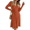 imageZESICA Womens Fall Long Sleeve Wrap V Neck Ribbed Knit Pleated A Line Pullover Sweater Dress with BeltMaple