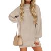 imageZESICA Womens Fall Turtleneck Sweater Dress Oversized Long Lantern Sleeve Casual Knit Pullover Mini DressesAlmond