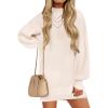 imageZESICA Womens Fall Turtleneck Sweater Dress Oversized Long Lantern Sleeve Casual Knit Pullover Mini DressesApricot