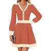 imageZESICA Womens Spring Long Sleeve V Neck Sweater Dress Collar Ribbed Knit Mini DressesCoral