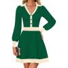 imageZESICA Womens Spring Long Sleeve V Neck Sweater Dress Collar Ribbed Knit Mini DressesGreen