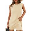 imageZESICA Womens Summer 2 Piece Matching Long Sweater Shorts Sets 2025 Travel Resort Wear Sleeveless Knit OutfitsApricot