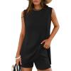 imageZESICA Womens Summer 2 Piece Matching Long Sweater Shorts Sets 2025 Travel Resort Wear Sleeveless Knit OutfitsBlack