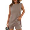 imageZESICA Womens Summer 2 Piece Matching Long Sweater Shorts Sets 2025 Travel Resort Wear Sleeveless Knit OutfitsCamel