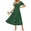 imageZESICA Womens Summer Boho Floral Midi Dress 2025 Casual Short Sleeve Square Neck Flowy Beach Vacation Long DressGreen