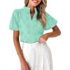 imageZESICA Womens Summer Short Puff Sleeve Shirts 2025 V Neck Casual Hollow Out Lace Embroidered Blouse TopsLight Green
