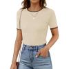 imageZESICA Womens Summer Short Sleeve Ribbed Knit Slim Fit T Shirt 2025 Crewneck Basic Casual Color Block Tee TopsApricot