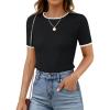 imageZESICA Womens Summer Short Sleeve Ribbed Knit Slim Fit T Shirt 2025 Crewneck Basic Casual Color Block Tee TopsBlack