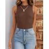 imageZESICA Womens 2025 Ribbed Tank Tops Summer Sleeveless High Neck Casual Slim Fitted Basic Knit ShirtsBrown