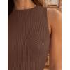 imageZESICA Womens 2025 Ribbed Tank Tops Summer Sleeveless High Neck Casual Slim Fitted Basic Knit ShirtsBrown