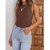imageZESICA Womens 2025 Ribbed Tank Tops Summer Sleeveless High Neck Casual Slim Fitted Basic Knit ShirtsBrown
