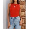 imageZESICA Womens 2025 Ribbed Tank Tops Summer Sleeveless High Neck Casual Slim Fitted Basic Knit ShirtsOrangered