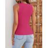 imageZESICA Womens 2025 Ribbed Tank Tops Summer Sleeveless High Neck Casual Slim Fitted Basic Knit ShirtsRose