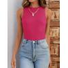 imageZESICA Womens 2025 Ribbed Tank Tops Summer Sleeveless High Neck Casual Slim Fitted Basic Knit ShirtsRose